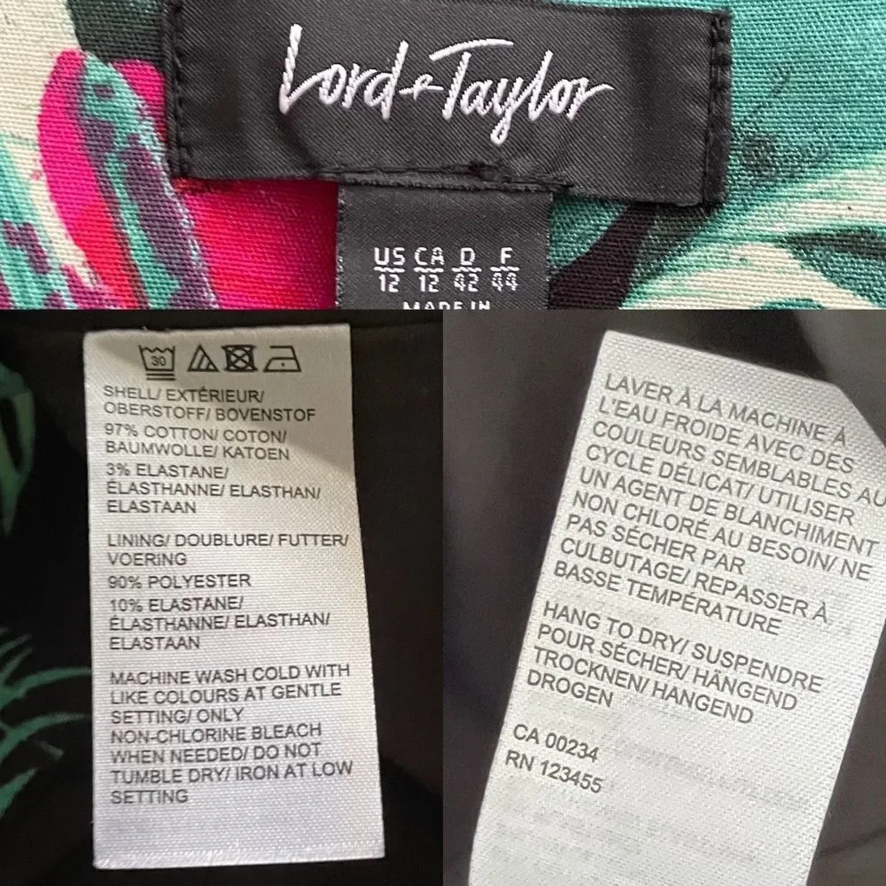 LORD & TAYLOR Pencil Skirt Tropical Print Black Green Red Pink 12 - Picture 6 of 6